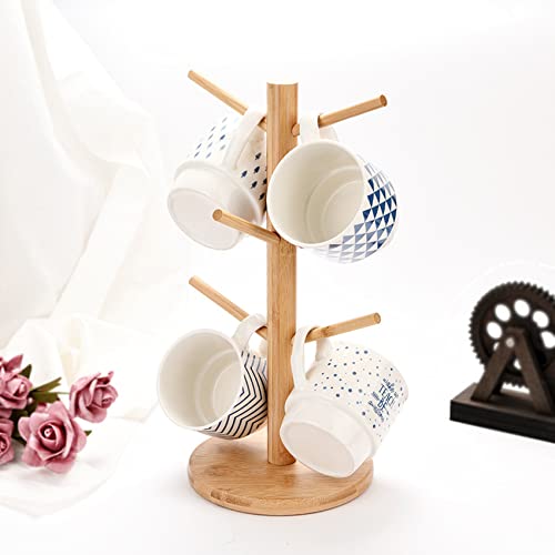 Bambus hölzerne Tasse Rack Baum mit 6 Haken hölzerne Tasse Rack Tee Kaffeetasse Veranstalter Zubehör Tasse Rack Regal für Küche Zähler und Display Besteck Lagerung und Trocknung brezelständer von EeAaSsTy