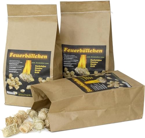 Feuerbällchen, Grillanzünder, Kaminanzünder, Anzündhilfe (Ökologische Anzündwolle aus Naturprodukten, zum Anzünden der Grillkohle, Lagerfeuers oder Kamins) 10 kg von Feuerbällchen