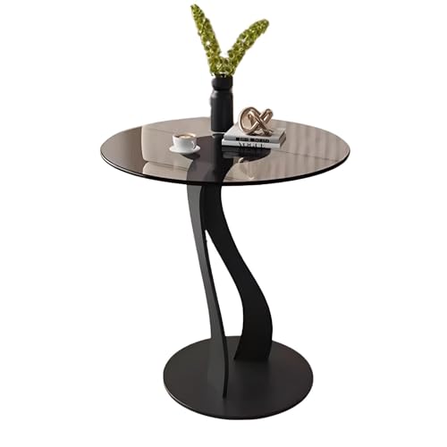 Eiauiuo Beistelltisch Glas Tisch Modern Sofatisch Nachttisch Klein Couchtisch Metallrahmen und Massiver Stahlsockel Seitentisc für Wohnzimmer Schlafzimmer Balkon Büro(Size:Runden 45x55cm) von Eiauiuo