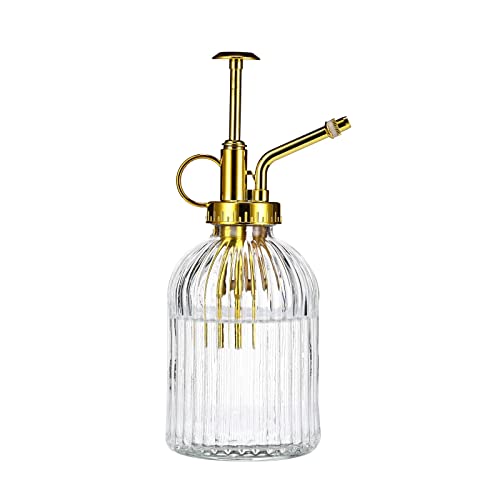 Eidoct Glas-Pflanzennebel-Sprühflasche, 19.1 cm, klares Glas, Wassersprühflasche mit goldfarbener Pumpe, kleine Gießkanne, Zimmerpflanze, klar + gold (klar + goldfarben) von Eidoct