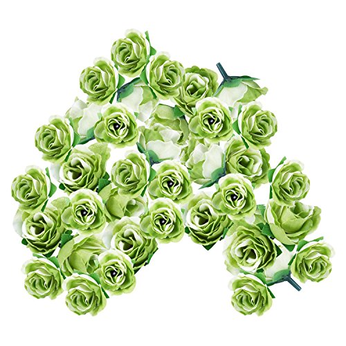 Eighosee 50 Stück 3 cm künstliche Seidenrosen Köpfe Hochzeit Blume Dekoration grün von Eighosee