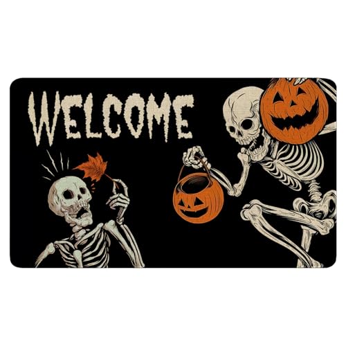 Eikunn Halloween-Fußmatte, lustige Halloween-Skelett-Willkommens-Fußmatte, Outdoor, Halloween, rutschfeste Bodenmatte, Küchendekoration, Fußmatten, Schlafzimmer, 43,2 x 76,2 cm von Eikunn
