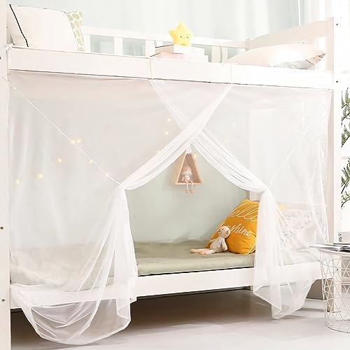 Eimilaly 8 Ecke Bett Baldachin Vorhänge für Mädchen Jungen Bett Dekor, Bett Baldachin für Schlafsaal, Hochbett, 1-1.8M Bett oder Outdoor-Camping, Passend für 1.5M Bett/Einzeltür White von Eimilaly