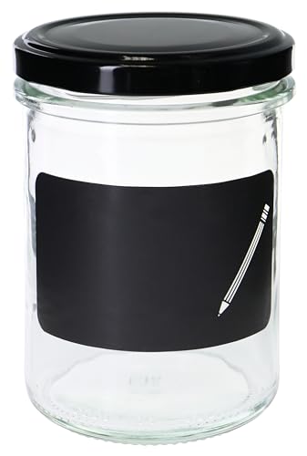 Einkochwelt Sturzgläser mit Deckel (12 Stück, Inhalt 230 ml, mit Kreidefeld, Gläser für Marmelade, inkl. Stift + Schwamm) 79215 von Einkochwelt