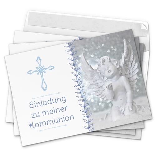 10 x Einladungskarten Kommunion mit Umschlag/Engel mit verspielten Details/Kommunionskarten/Einladungen zur Feier von Einladungskarten Manufaktur Hamburg