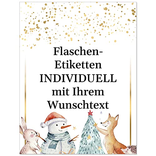 12 Flaschenetiketten selbstklebend mit Text personalisiert - Weihnachten Etikett Aquarell Tiere niedlich - weihnachtliche Flaschen Aufkleber von Einladungskarten Manufaktur Hamburg