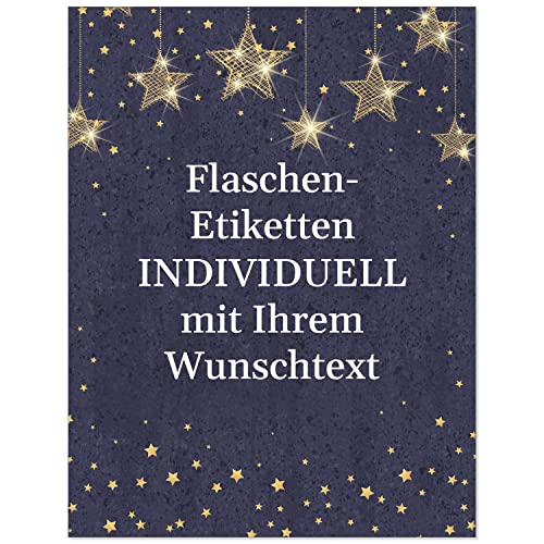 12 Flaschenetiketten selbstklebend mit Text personalisiert - Weihnachten Etikett Edel Blau Sterne - weihnachtliche Flaschen Aufkleber von Einladungskarten Manufaktur Hamburg