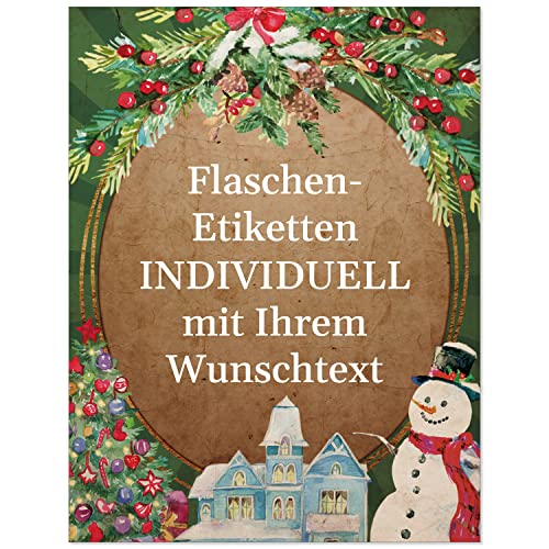 12 Flaschenetiketten selbstklebend mit Text personalisiert - Weihnachten Etikett Vintage Weihnacht 3 - weihnachtliche Flaschen Aufkleber von Einladungskarten Manufaktur Hamburg