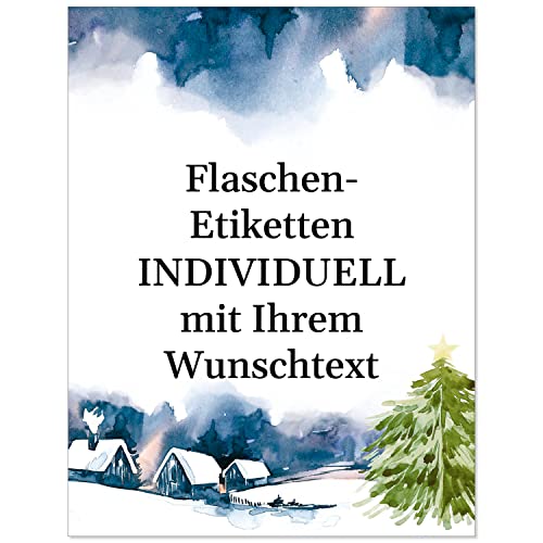 12 Flaschenetiketten selbstklebend mit Text personalisiert - Weihnachten Etikett Weihnachtliche Landschaft - weihnachtliche Flaschen Aufkleber von Einladungskarten Manufaktur Hamburg