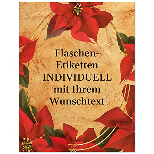 12 Flaschenetiketten selbstklebend mit Text personalisiert - Weihnachten Etikett Weihnachtsstern rot - weihnachtliche Flaschen Aufkleber von Einladungskarten Manufaktur Hamburg