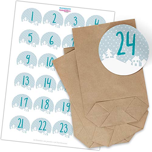 Adventskalender zum Befüllen (Schnee Landschaft) mit 24 Tüten und 24 weihnachtlichen Zahlen Aufklebern für Weihnachten, Advent, kleine Geschenke von Einladungskarten Manufaktur Hamburg