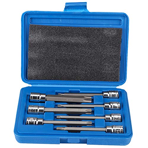 7Pcs 3/8 Zoll Schrauber Bit Set, Chrom Vanadium Stahl Schraubendreher Extra langer 110 mm Torx-Bit-Sockel-Satz Steckdosen mit Plastikhülle T25 T30 T40 T45 T50 T55 T60 von Ejoyous