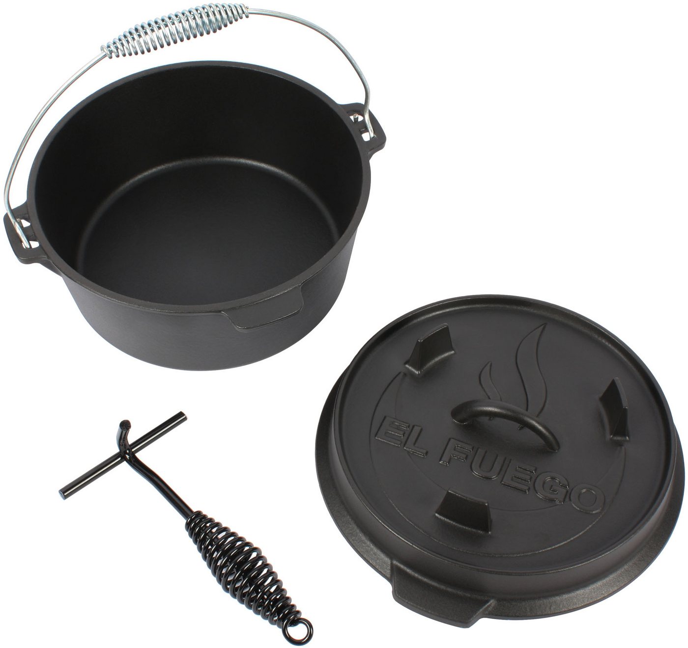 El Fuego Kasserolle El Fuego® Dutch Oven, Eisenguss (Set, 4-tlg), aus Gusseisen, mit spezieller Oberflächenveredelung, 11,4 l von El Fuego