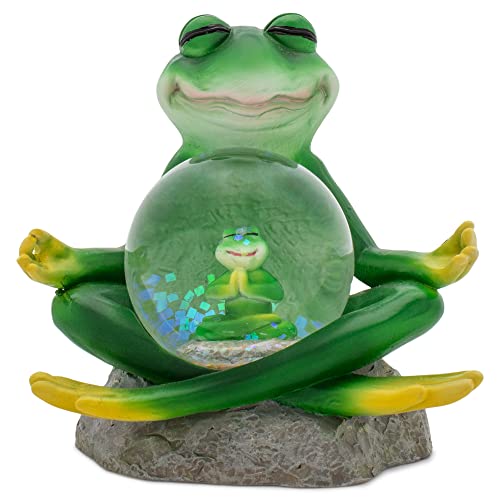 Elanze Designs Miniatur Yoga-Frosch, 45 mm, stabiles Polyresin, magisch, skurril, Tischkommode, Nachttisch, Glitzer, Wasser-Schneekugel, Dekoration von Elanze Designs