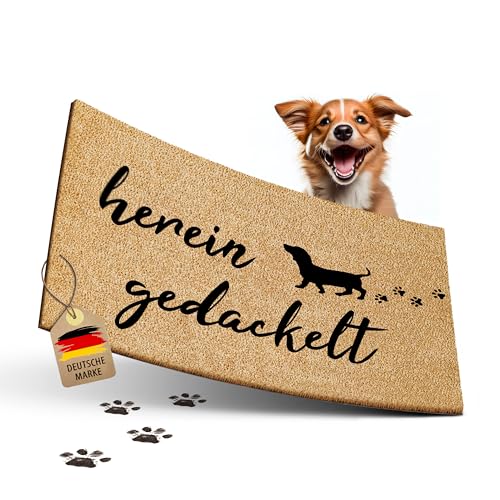 ElbFuchs® Fußmatte Kokos lustig | 60x40cm | hereingedackelt [EXTRA LANGLEBIG & rutschfest] | Kokosmatte Fussmatte Aussen & Innen | Fußabtreter für Haustür | Fußabstreifer | Türmatte von ElbFuchs