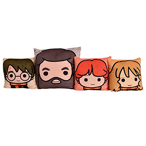 Elbenwald Harry Potter Chibi Kissen-Set 4-teilig mit Harry Ron Hermine (jeweils 30 x 30 cm) und Hagrid (40 x 40 cm) Motiv für Herren Damen Unisex Mehrfarbig von Elbenwald