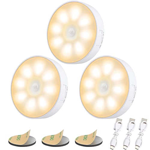 3 Stück 8 LEDs Nachtlicht mit Bewegungsmelder, Electight Nachtlampe, USB Wiederaufladbares, 3 Modi Einstellbar, Auto/ON/Off, für Schlafzimmer, Schrank,Toilette, Flure - 3000K Warmweiß von Electight