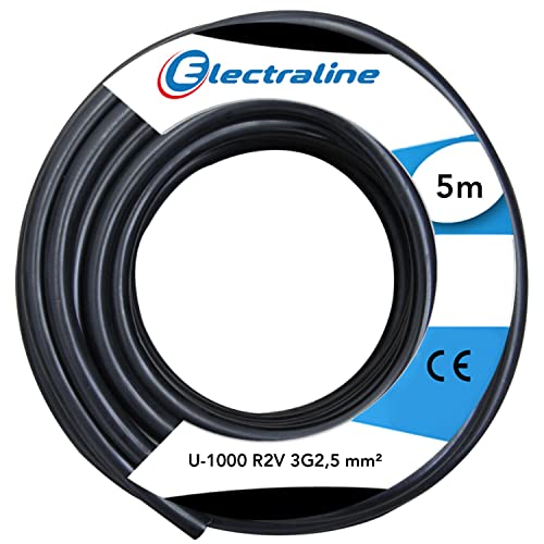 Electraline 20218283D, Kabel U-1000 R2V Abschnitt 3G2,5 mm², Länge 5 m, Schwarz, Schwartz von Electraline