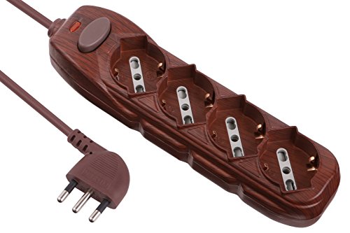 Electraline 62077 Mehrfachsteckdose mit 4 Steckdosen – Kabel 1,2 m braun – Dunkles Holz von Electraline