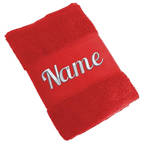 Elefantasie Handtuch Badetuch Badehandtuch aus 100% Baumwolle mit Namen personalisiert Bestickt Rot 50x100cm von Elefantasie