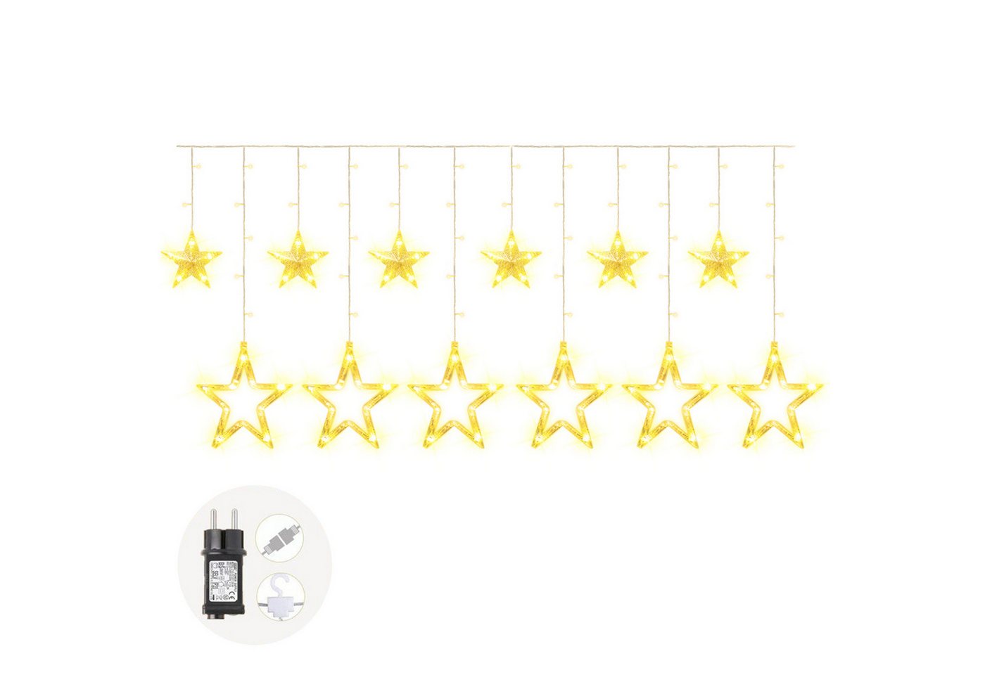 Elegear Lichtervorhang 12 Sterne Weihnachtsdeko, 2/2,2M LED Lichterkette mit Haken, 138-flammig, 8 Modi, Timer/Memory-Funktion, für fenster von Elegear