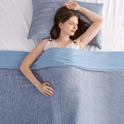 Elegear leichte Sommerdecke Kühldecke, Arc-Chill Q-Max>0,47 Selbstkühlende Decke für Besseren Schlaf, doppelseitige Baumwolle kühlende Decke als Sofadecke Babydecke Kuscheldecke 130 * 170cm Blau von Elegear