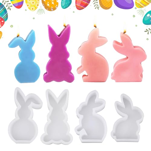 Ellxen Pack of 4 Easter Bunny Silicone Moulds,3D Silikonform,DIY Hasenform for Gips, Osterhase Silikonform kerzenhalter,Handwerk,Sojawachskerzen,Heimdekoration,Osterdekoration(Keine Mulde) von Ellxen