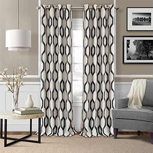 Elrene Home Fashions Renzo Ikat geometrischer Raumverdunkelungsvorhang für Wohnzimmer und Schlafzimmer mit Taschenlaschen, Leinen, schwarz, 52" x 84", 1 Panel von Elrene