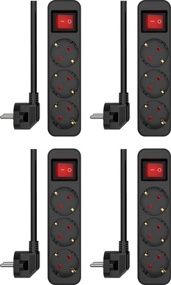 Elro ES103S-B-4 Steckdosenleiste 3-fach (Ein- / Ausschalter, Schalterbeleuchtung, Kabellänge 1.5 m), Feuerbeständig, Kindersicherung von Elro