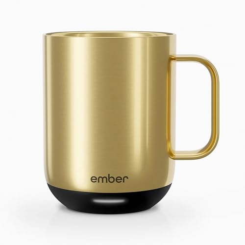 Ember Smart Mug 2 mit Temperatureinstellung – 295 ml, per App steuerbar, wiederaufladbarer, aufheizbarer Kaffeebecher mit Intelligent LED Display, 1,5-Stunden-Akku und verbessertes Design, Gold von Ember
