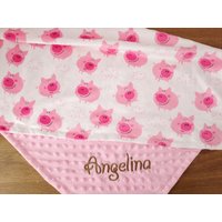 Personalisierte Baby Decke Mädchen Rosa Schwein Geschenk Shower Neugeborene Babydecke Stickerei Custom von EmblifeDesign