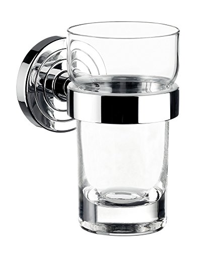 Emco Polo Glashalter mit 1 Glas, eleganter Zahnbürstenhalter zur Wandmontage, hochwertiger Zahnputzbecher aus Metall und Kristallglas, chromfarben und klar von Emco