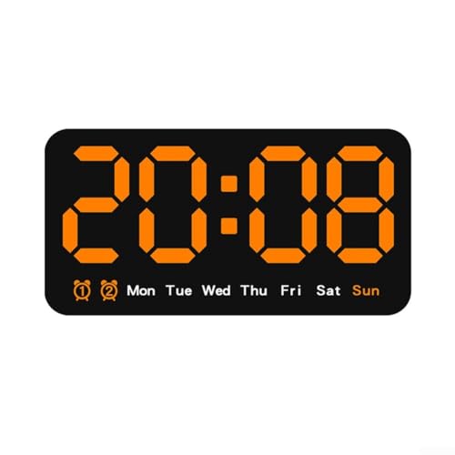 Emiif LED-Wecker, einfacher großer Bildschirm, zum Aufhängen, Doppelzweckuhr, elektronische Uhr mit Temperaturanzeige (Orange) von Emiif