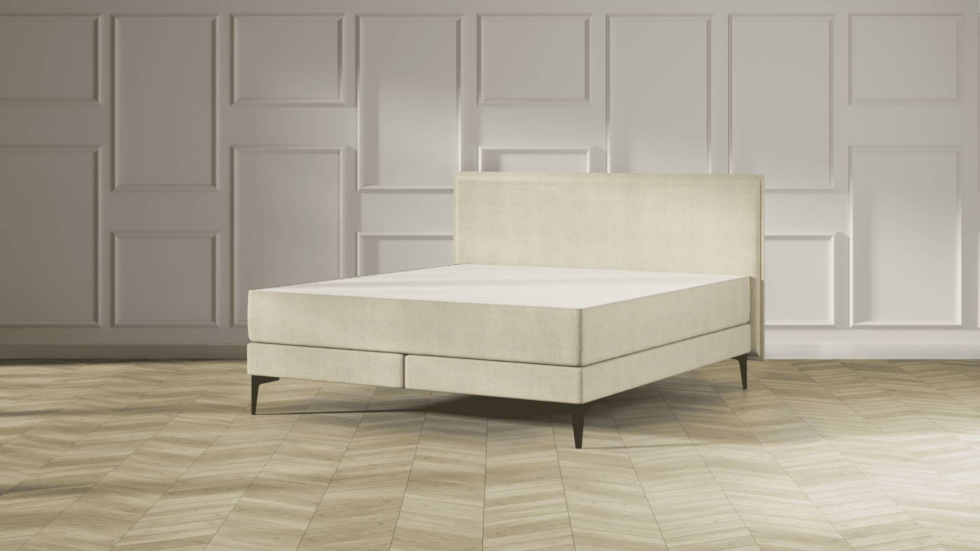 Emma Elite Boxspringbett - Beige - 160x200 cm - Kopfteil Kissen - Metall Füße von Emma