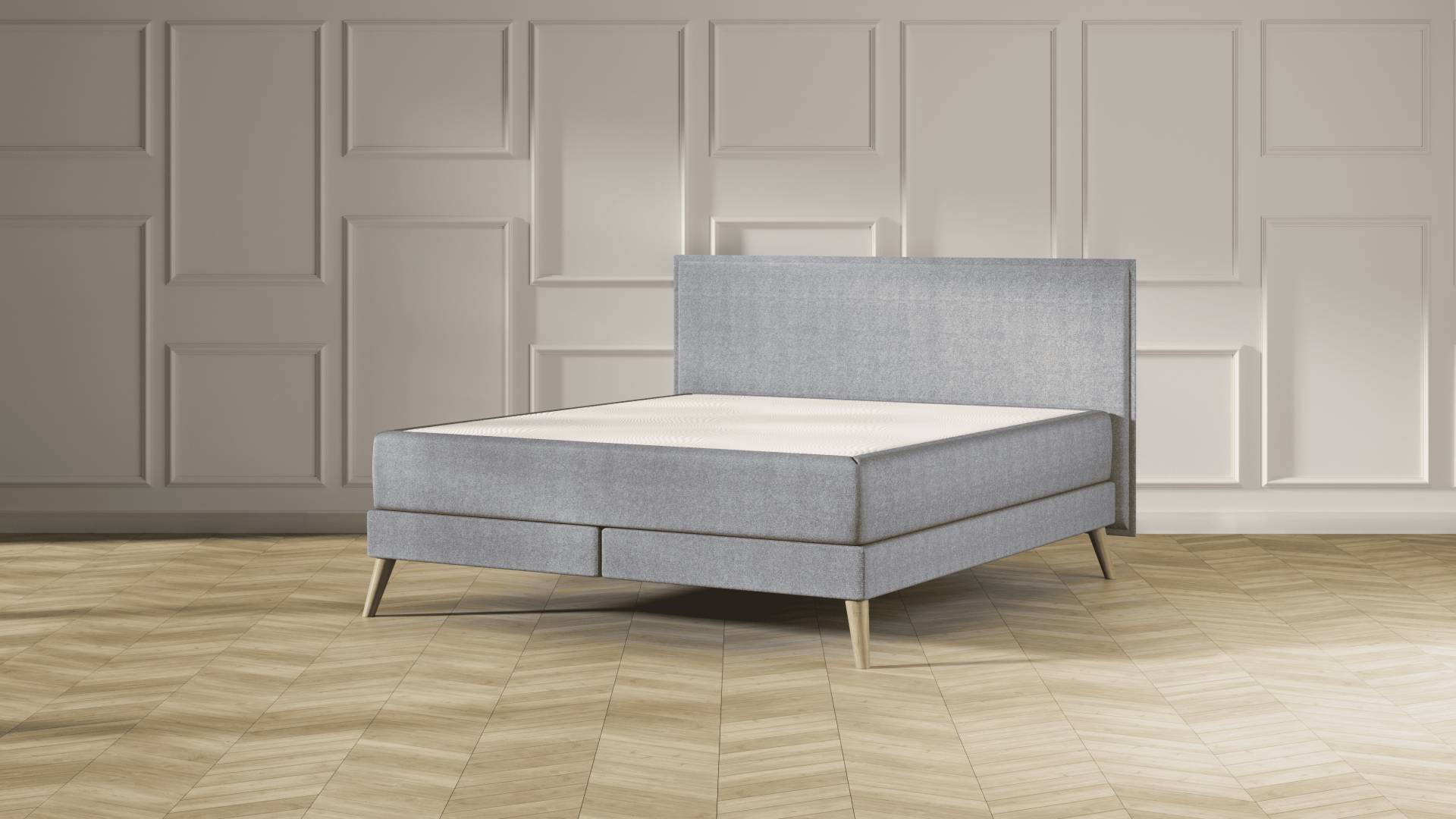 Emma Elite Boxspringbett Comfort - Dunkelgrau - 160x200 cm - Kopfteil Kissen - Natur Füße von Emma