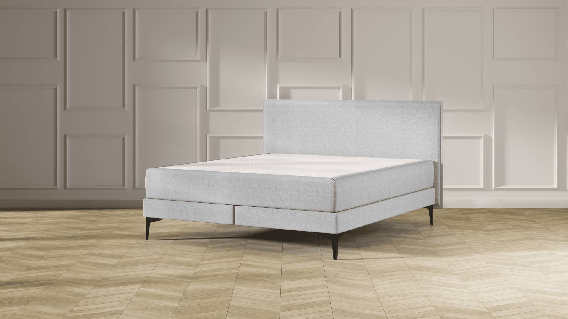 Emma Elite Boxspringbett Comfort - Hellgrau - 180x200 cm - Kopfteil Kissen - Metall Füße von Emma