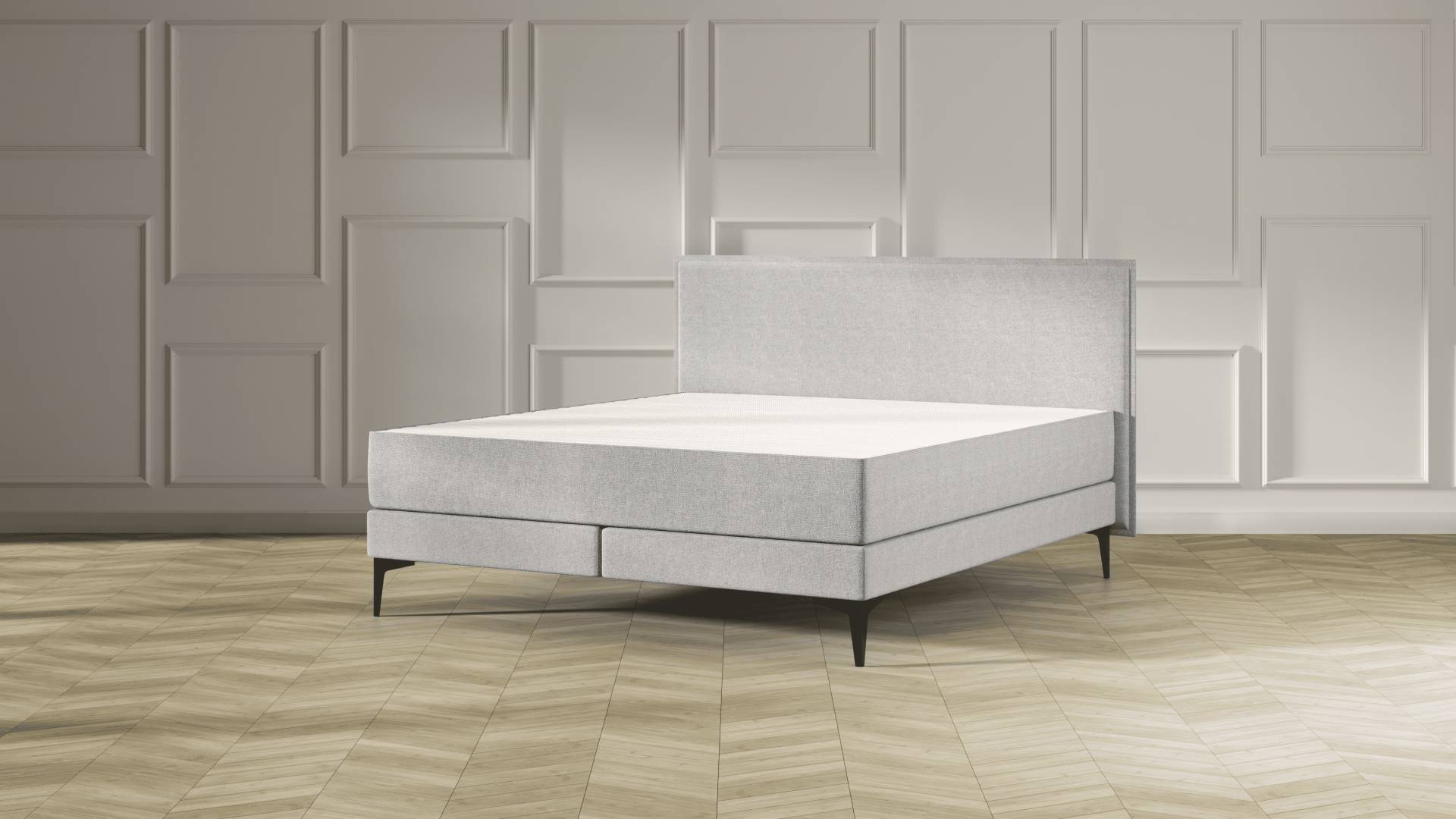 Emma Elite Boxspringbett - Hellgrau - 160x200 cm - Kopfteil Kissen - Metall Füße von Emma