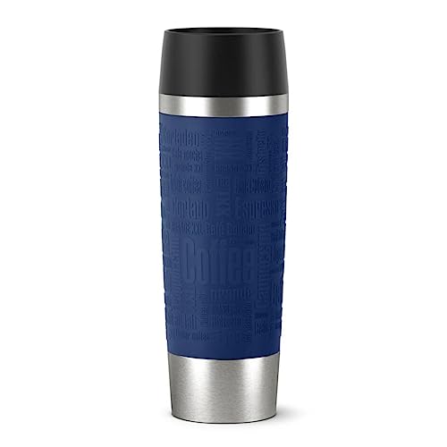 Emsa 515618 Travel Mug Classic Grande | 500ml | Thermobecher | Isolierbecher | hält 6h heiß | 12h kalt |100% dicht | auslaufsicher | Easy Quick-Press-Verschluss | 360°-Trinköffnung | Blau | 1 Stück von Emsa