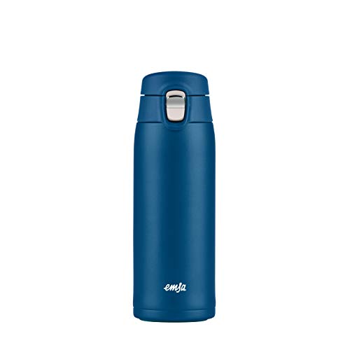 Emsa N21509 Travel Mug Light Thermo/Isolierbecher aus Edelstahl, 0,4 Liter, 8h heiß, 16h kalt, 100 Prozent dicht, auslaufsicher, spülmaschinengeeignet, Klappverschlussystem, Blau, 1 Stück (1er Pack) von Emsa