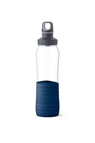 Emsa N31006 Drink2Go Glas Trinkflasche | Fassungsvermögen: 0,7 Liter| Schraubverschluss | 100% dicht | spülmaschinenfest | Dunkelblau von Emsa