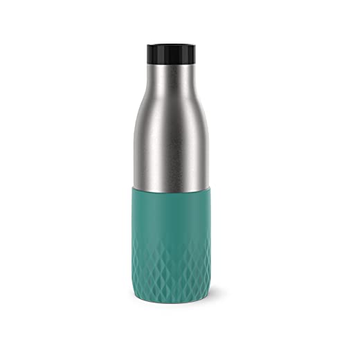 Emsa N31106 Bludrop Sleeve Trinkflasche | 0,5 Liter | 100 % dicht | Quick-Press Verschluss | Ergonomischer 360° Trinkgenuss |12h warm, 24h kühl | spülmaschinenfest | Edelstahl | Petrol von Emsa