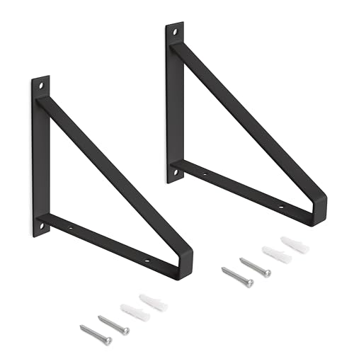 Emuca - Satz Regalträger-Set aus Holz mit dreieckiger Form, Stahl, Schwarz von Emuca