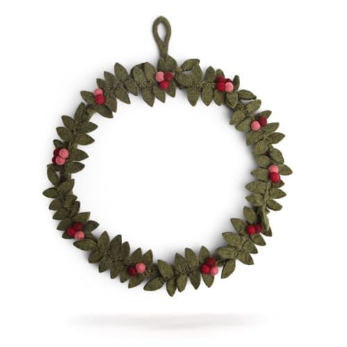 Én Gry & Sif Türkranz I Hand-Made & fair-Trade Kranz aus Filz, skandinavische Deko für Herbst Winter Weihnachten I Weihnachtskranz dunkelgrün mit roten Beeren, ⌀30cm von Én Gry & Sif