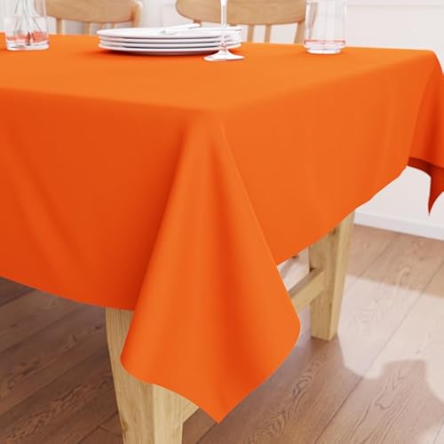 Encasa Baumwoll-Canvas-Tischdecke | Orange Einfarbig | Rechteckige Größe 140x180 cm | Esstischdecke zur Dekoration – maschinenwaschbar von Encasa XO