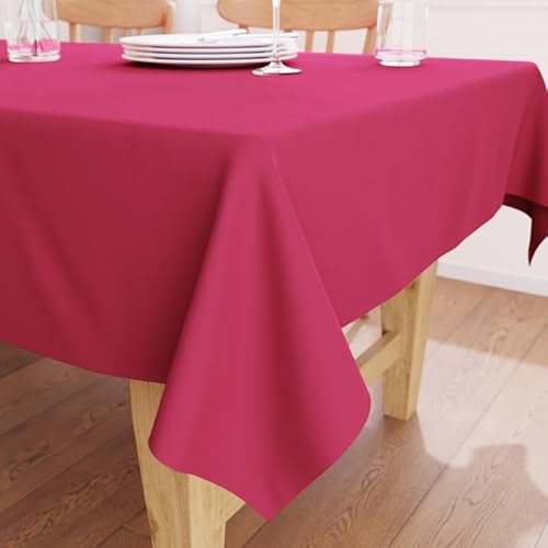 Encasa Baumwoll-Canvas-Tischdecke | Pink Einfarbig | Rechteckige Größe 140x180 cm | Esstischdecke zur Dekoration – maschinenwaschbar von Encasa XO