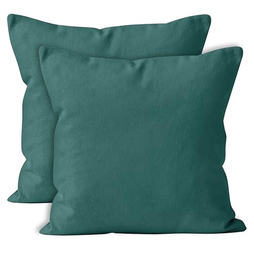 Encasa Baumwoll-Kissenbezüge, 2er-Set I 18x18 in (45x45 cm) - Emerald I kein Einsatz I einfach Kissenbezüge I Maschinenwaschbar | Nur Innen benutzen von Encasa XO