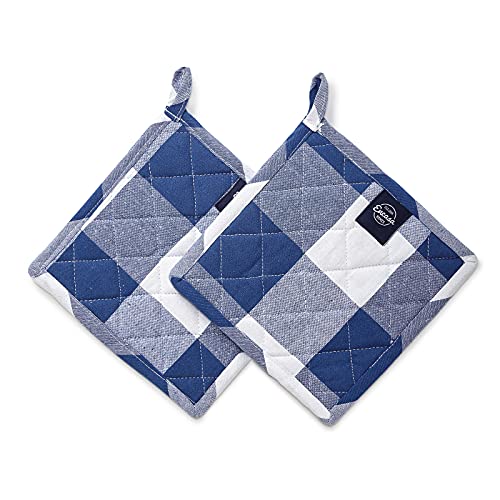 Encasa Homes 21 cm Ofen-Mikrowellen-Topflappen (2er-Set) zum Kochen und Backen in der Küche - hitzebeständig, Schutz der Hände vor heißen Gerätschaften - Buffalo Blue Checks von Encasa XO