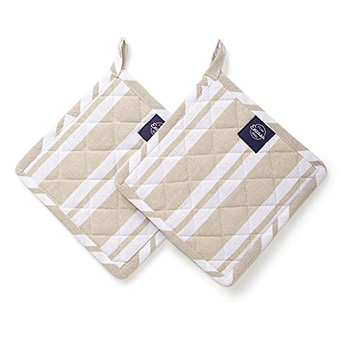 Encasa Homes 21 cm Ofen-Mikrowellen-Topflappen (2er-Set) zum Kochen und Backen in der Küche - hitzebeständig, Schutz der Hände vor heißen Gerätschaften - Franca Beige Stripes von Encasa XO