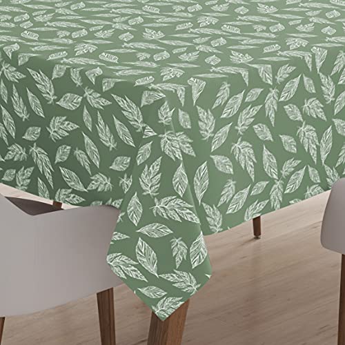 Encasa Homes Bedruckte Tischdecke 145 x 145 cm für Square Esstisch, 100% Baumwolle, maschinenwaschbar, strapazierfähig, rechteckig, für Zuhause, Restaurant, Bankett - Big Leaves Green von Encasa XO