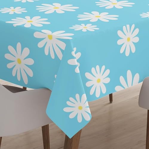 Encasa Homes Bedruckte Tischdecke 145 x 145 cm für Square Esstisch, 100% Baumwolle, maschinenwaschbar, strapazierfähig, rechteckig, für Zuhause, Restaurant, Bankett - Daisy Blue von Encasa XO